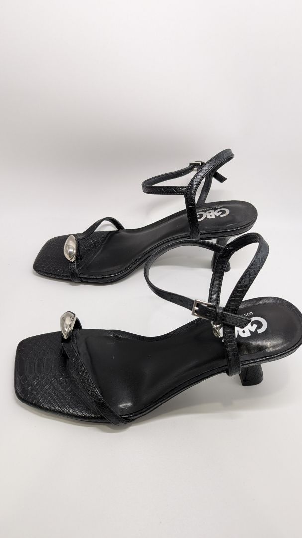 GBG Los Angeles Black Leah Snake Print Heeled Sandals