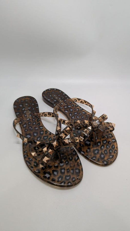 Olivia Miller Leopard Print Jelly Sandals with Bow