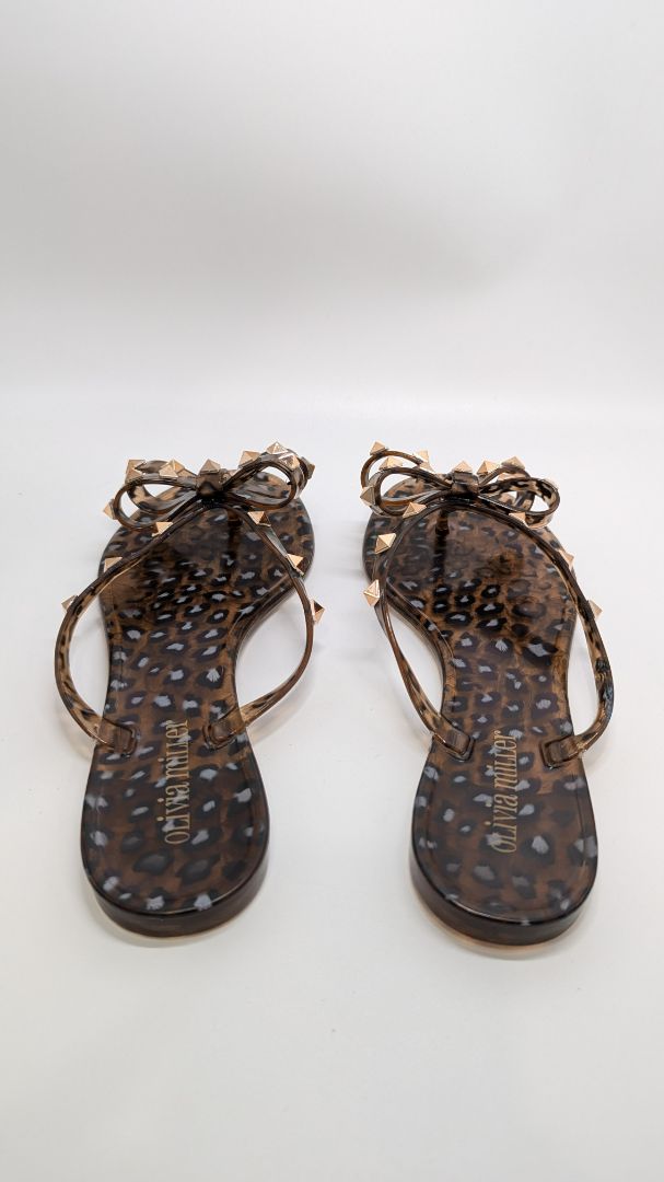 Olivia Miller Leopard Print Jelly Sandals with Bow