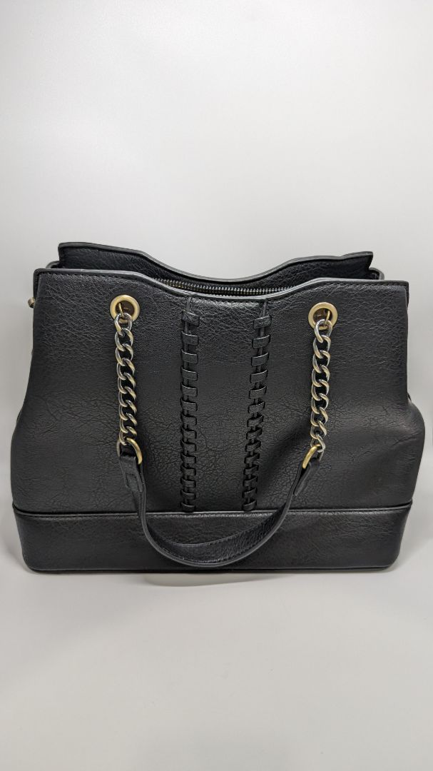 Black Faux Leather Convertible Tote Bag Purse