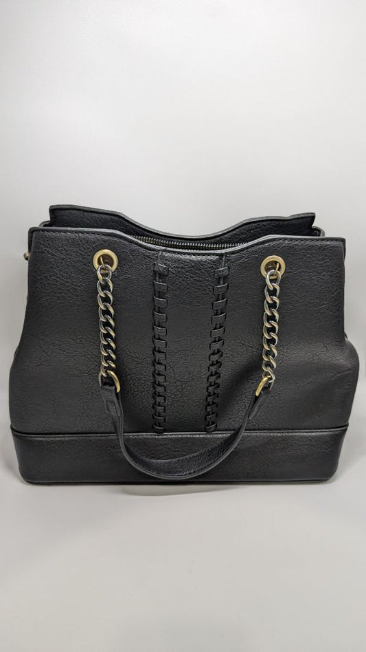 Black Faux Leather Convertible Tote Bag Purse