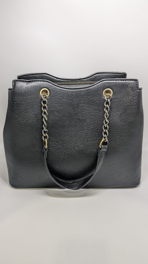 Black Faux Leather Convertible Tote Bag Purse