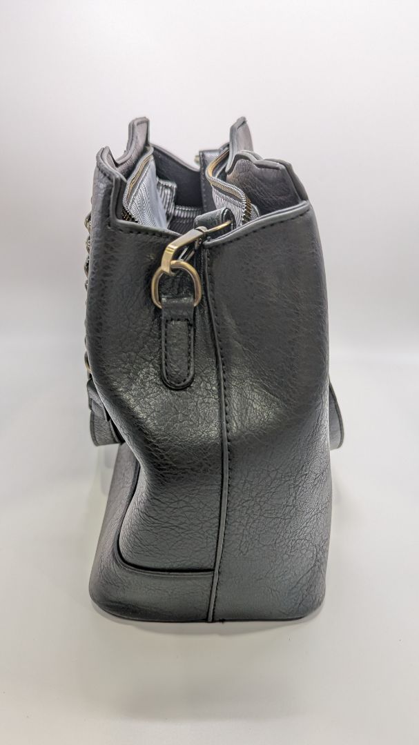 Black Faux Leather Convertible Tote Bag Purse