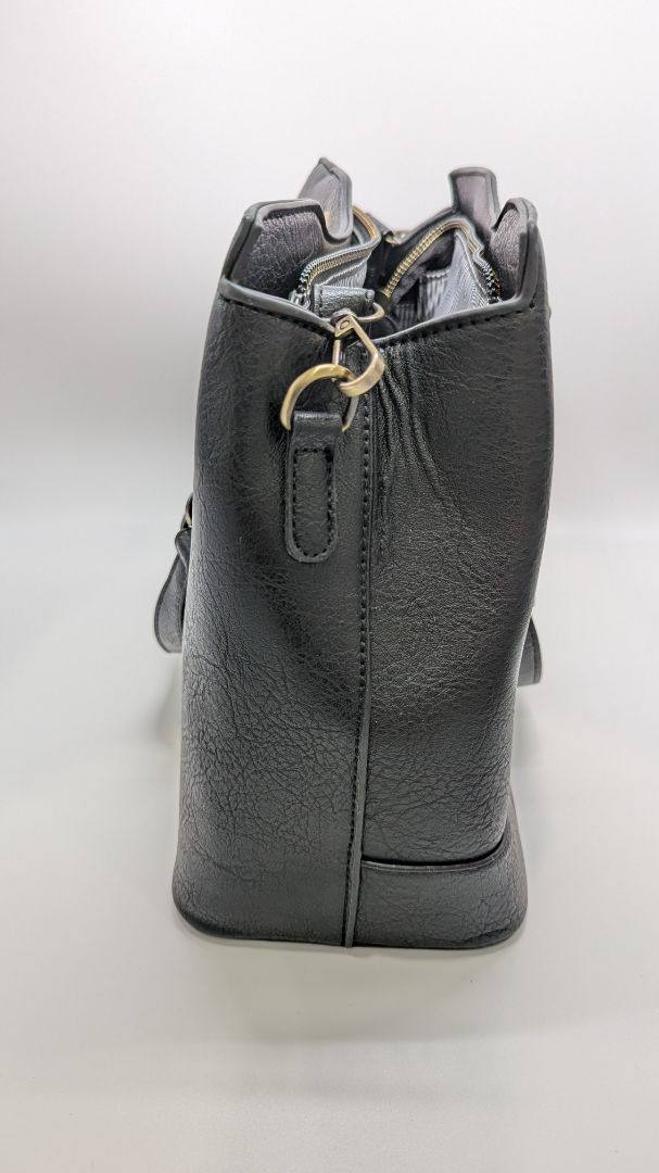 Black Faux Leather Convertible Tote Bag Purse
