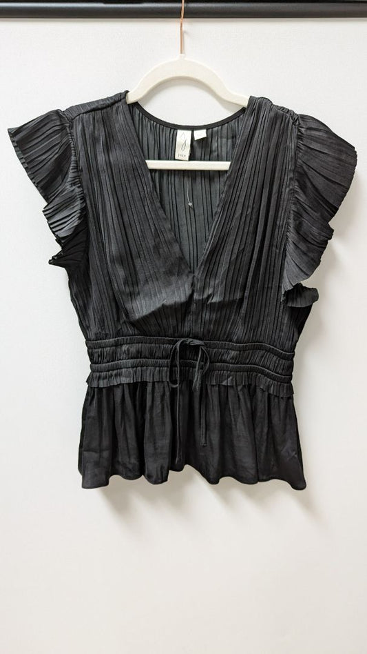 Joie Black V-Neck Pleated Peplum Blouse