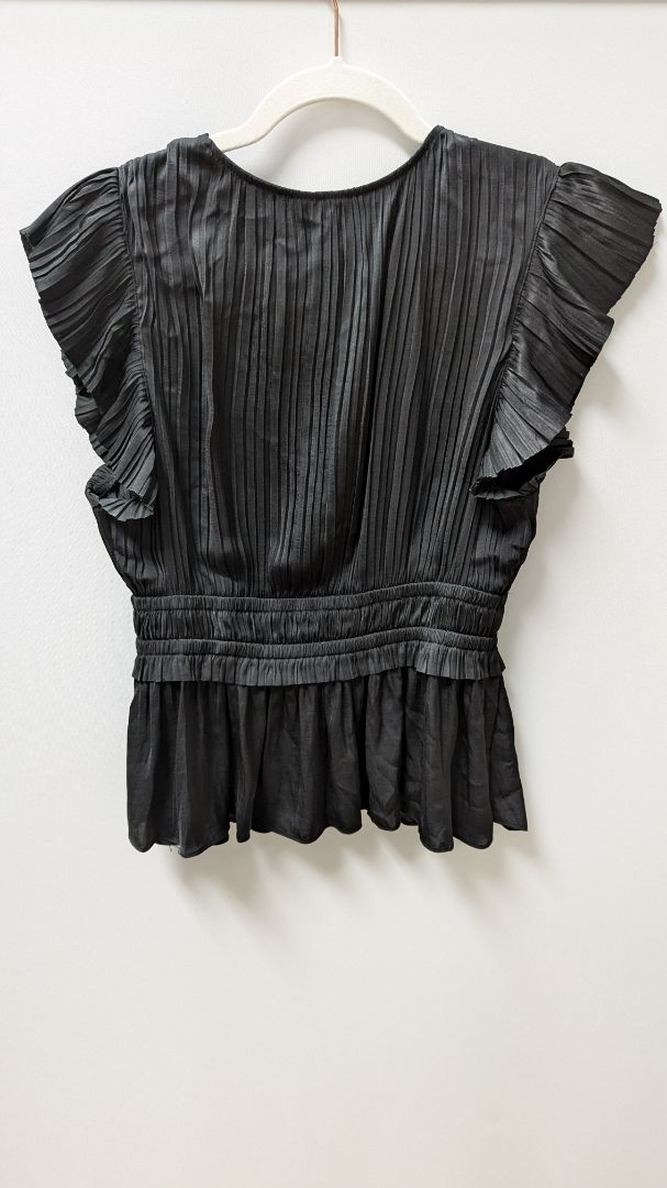 Joie Black V-Neck Pleated Peplum Blouse