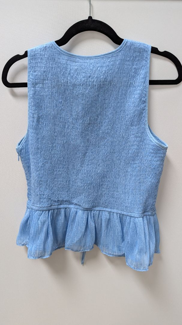 1.STATE Light Blue Smocked Front-Tie Peplum Blouse
