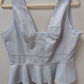 BCBGMAXAZRIA Light Blue Sleeveless Faux-Leather Peplum Blouse