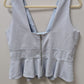 BCBGMAXAZRIA Light Blue Sleeveless Faux-Leather Peplum Blouse