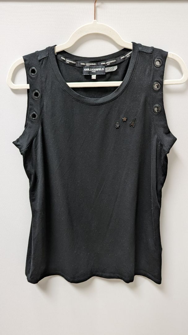 Karl Lagerfeld Paris Black Sleeveless Rivet Tank