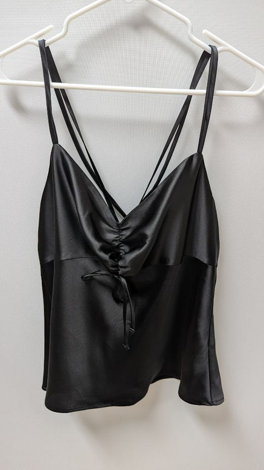 TOPSHOP Black Sateen Crossback Strap Cami