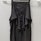BCBGMAXAZRIA Black Ruffled Lace-Up Sleeveless Blouse