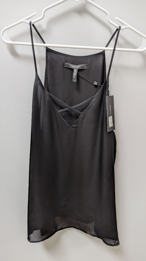 BCBGMAXAZRIA Black V-Neck Strappy Shell Blouse