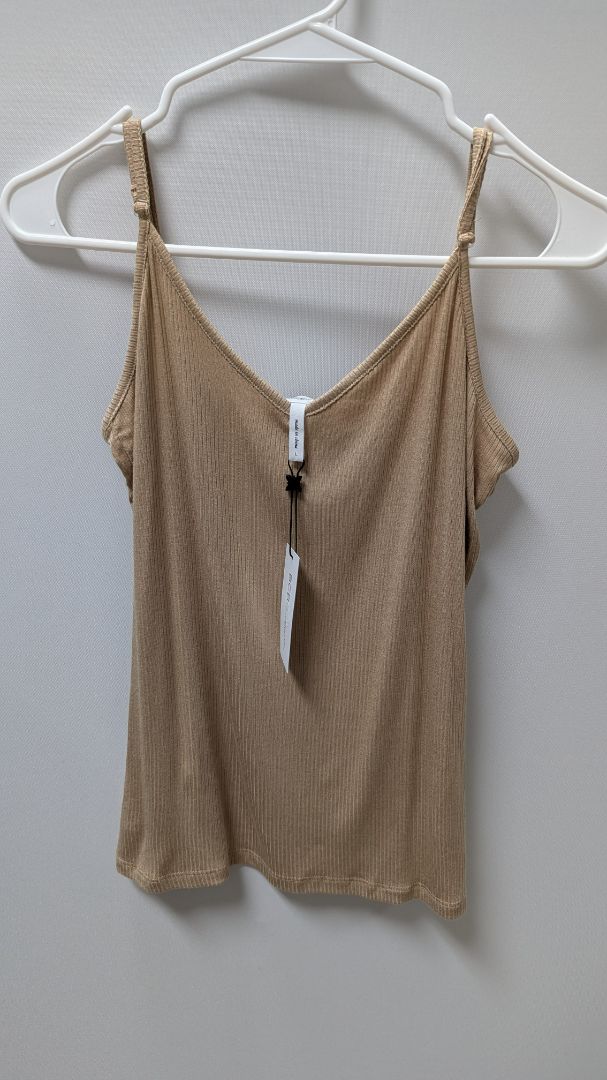 BCBGeneration Beige Ribbed Cami Tank Top