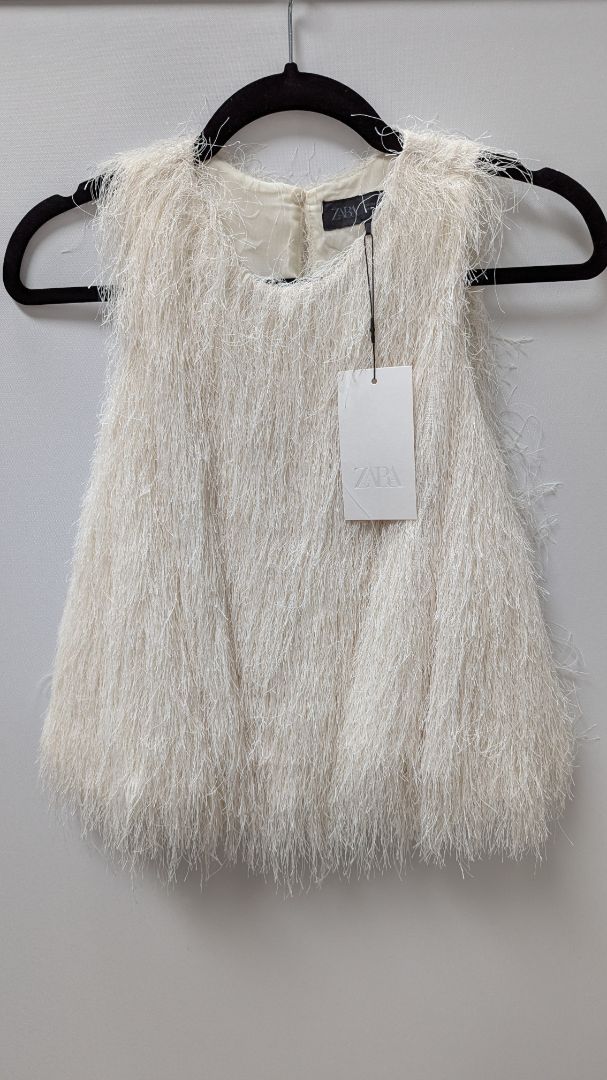 ZARA Ivory Fringed Sleeveless Cropped Blouse