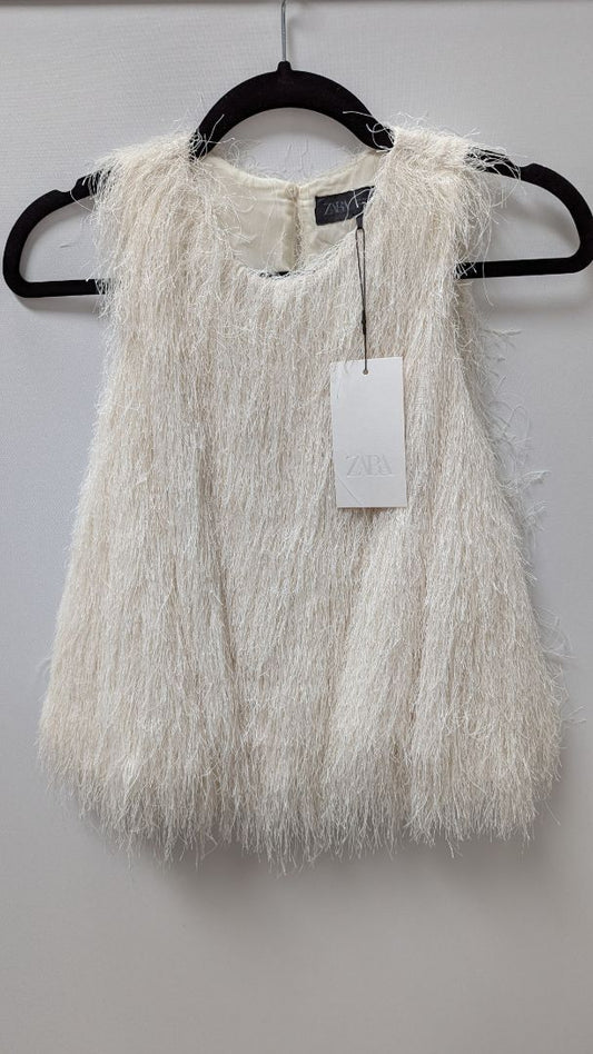 ZARA Ivory Fringed Sleeveless Cropped Blouse