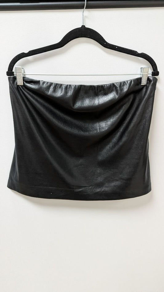 Good American Black Faux-Leather Split-Back Tube Top