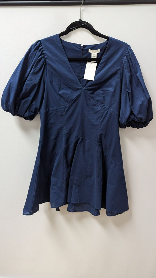H&M Navy Puff-Sleeve V-Neck Mini Dress