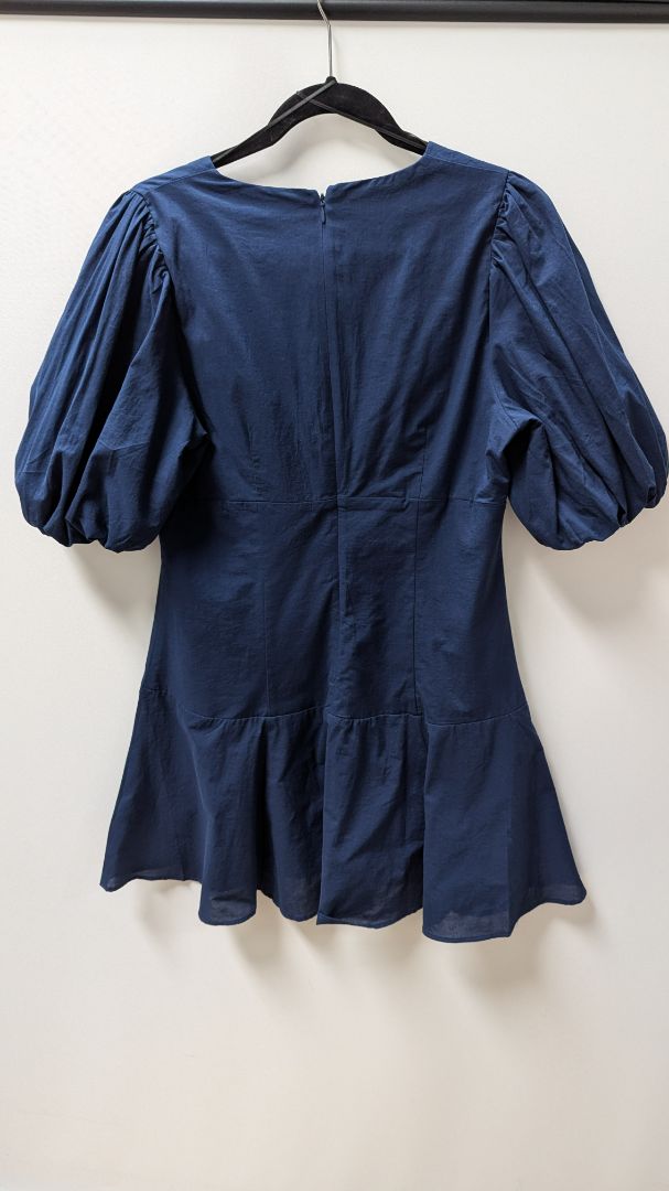 H&M Navy Puff-Sleeve V-Neck Mini Dress