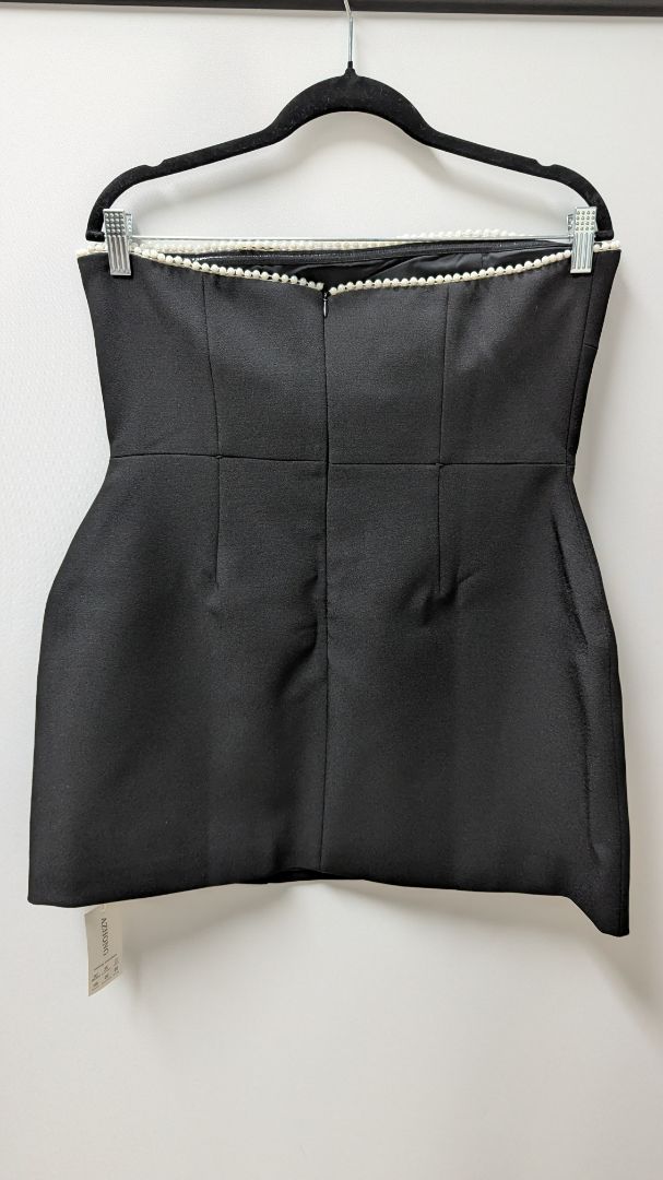 AZHONG Black Faux Pearl Strapless A-Line Mini Dress with Bow