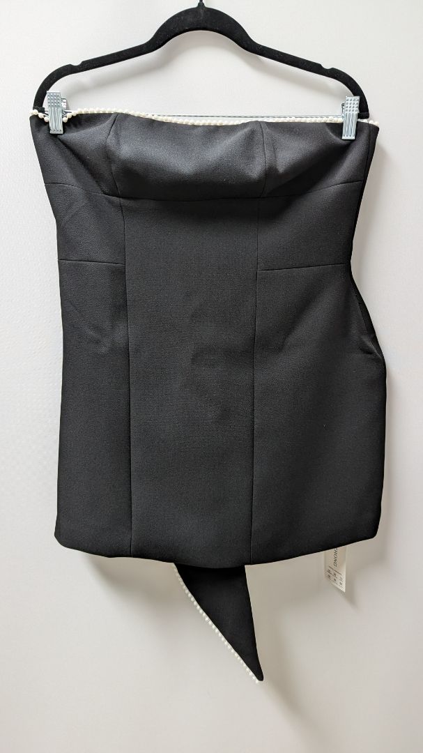 AZHONG Black Faux Pearl Strapless A-Line Mini Dress with Bow