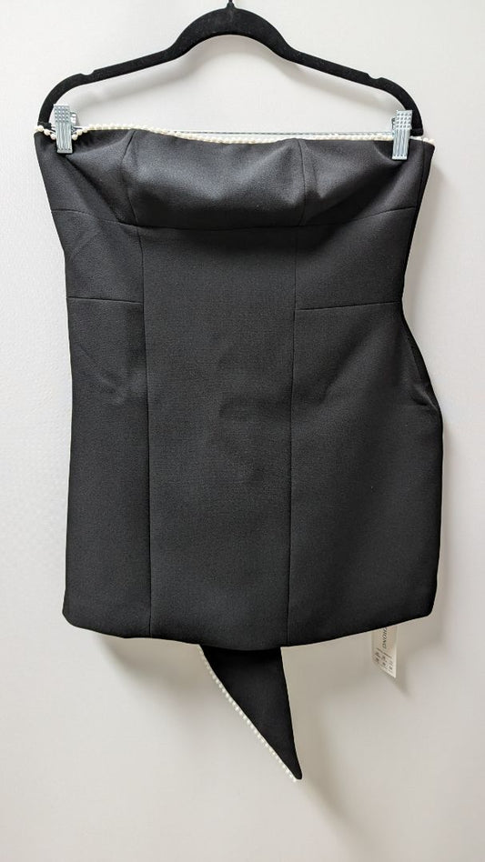 AZHONG Black Faux Pearl Strapless A-Line Mini Dress with Bow