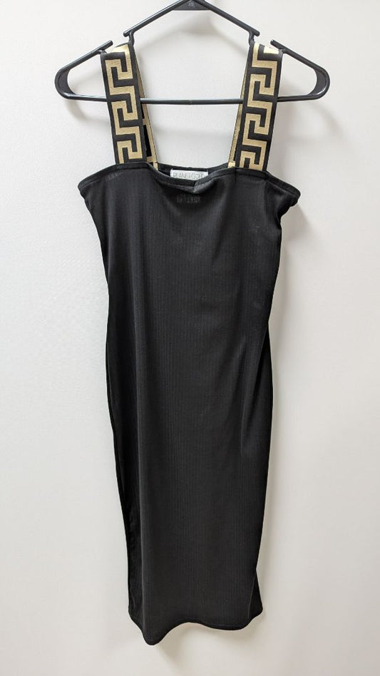 Planet Gold Black/Tan Sleeveless Grecian Ribbed Dress