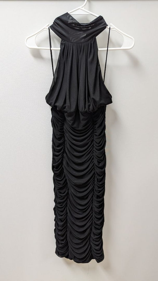 AFRM Black Halter-Neck Mesh Ruched Bodycon Dress