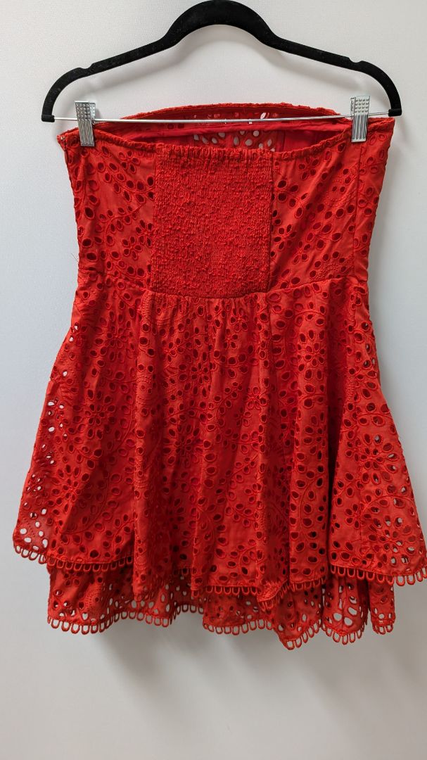 ASTR Red Lace Smocked Corset Mini Dress