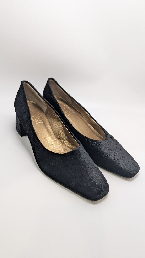 Joan & David Black Velvet Square-Toe Low-Block Heel Pumps
