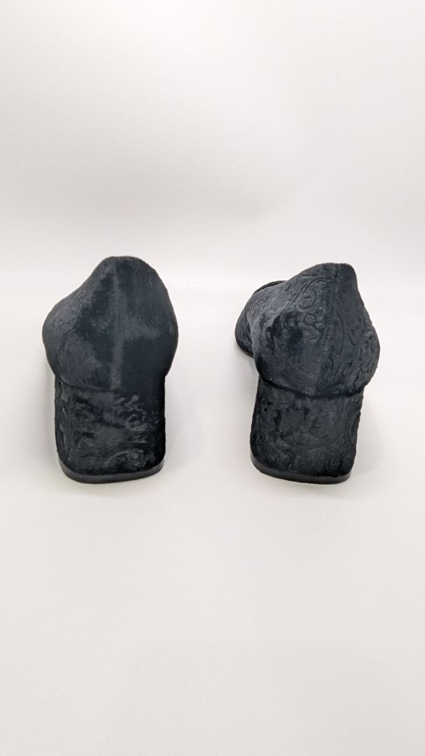 Joan & David Black Velvet Square-Toe Low-Block Heel Pumps