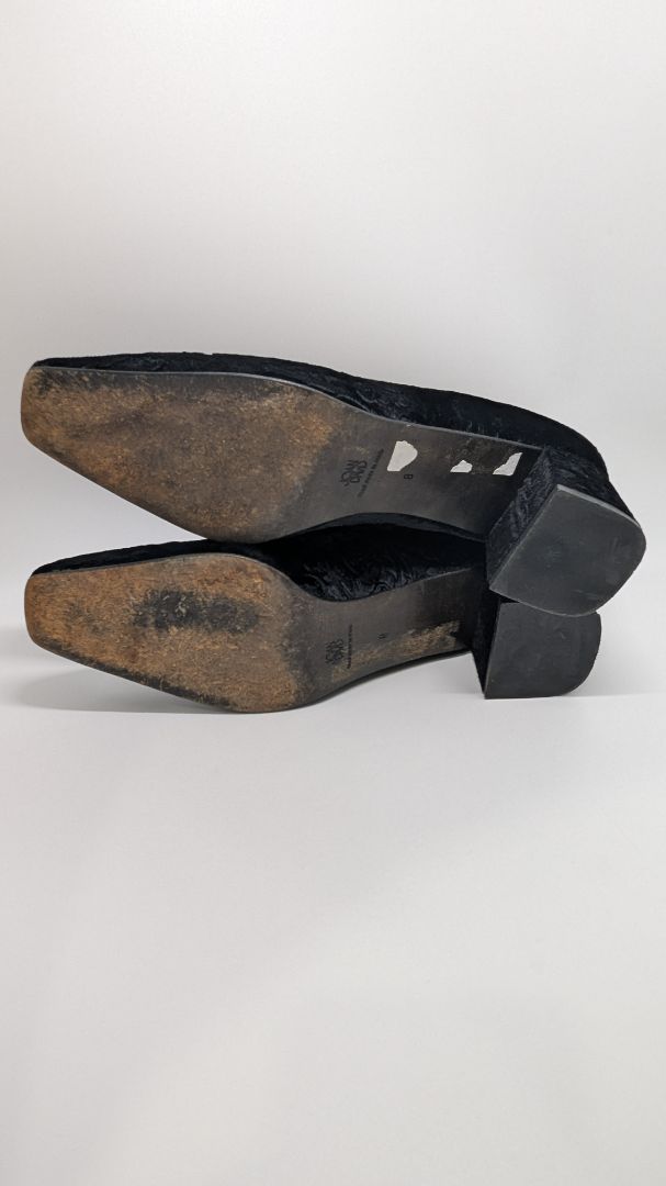 Joan & David Black Velvet Square-Toe Low-Block Heel Pumps