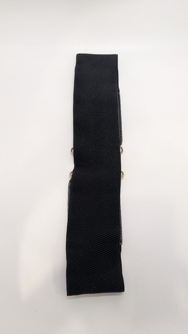Black Elastic Studded Faux-Leather Wide-Waist Belt