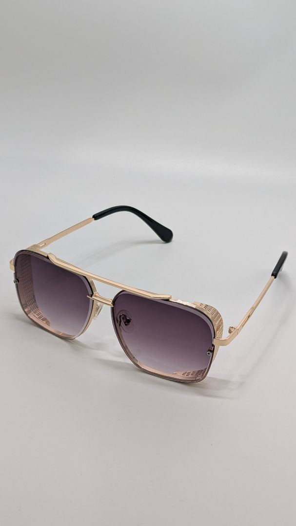 Gold-Tone Retro Square Navigator Sunglasses