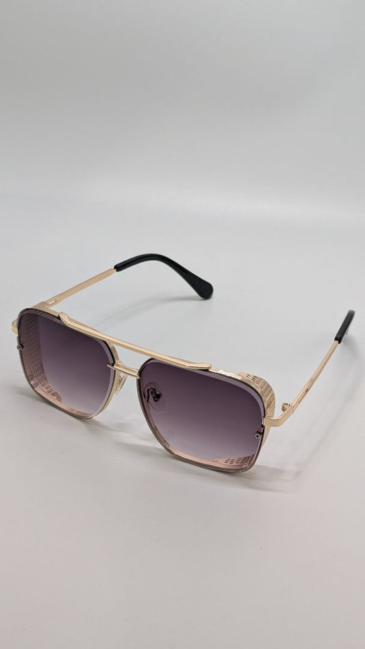 Gold-Tone Retro Square Navigator Sunglasses