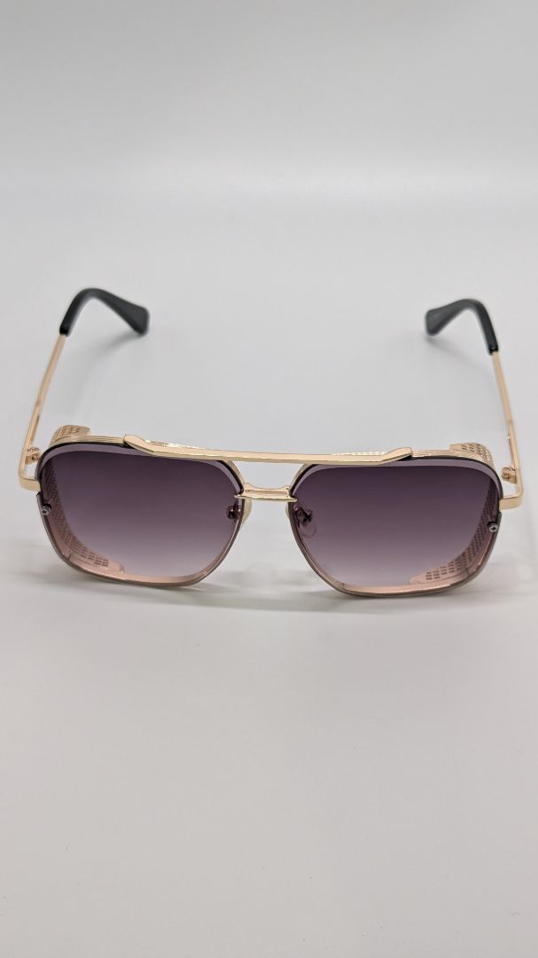Gold-Tone Retro Square Navigator Sunglasses