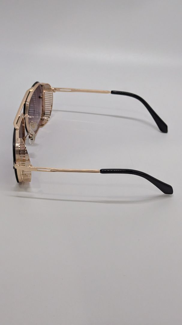 Gold-Tone Retro Square Navigator Sunglasses