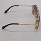 Gold-Tone Retro Square Navigator Sunglasses