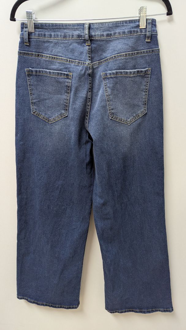Medium Wash Distressed Wide-Leg Baggy Jeans