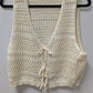 Cream Tie-Front Crochet Cropped Vest