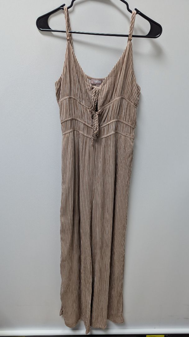 Faded Rose Light Brown Sleeveless Striped Jumpsuit