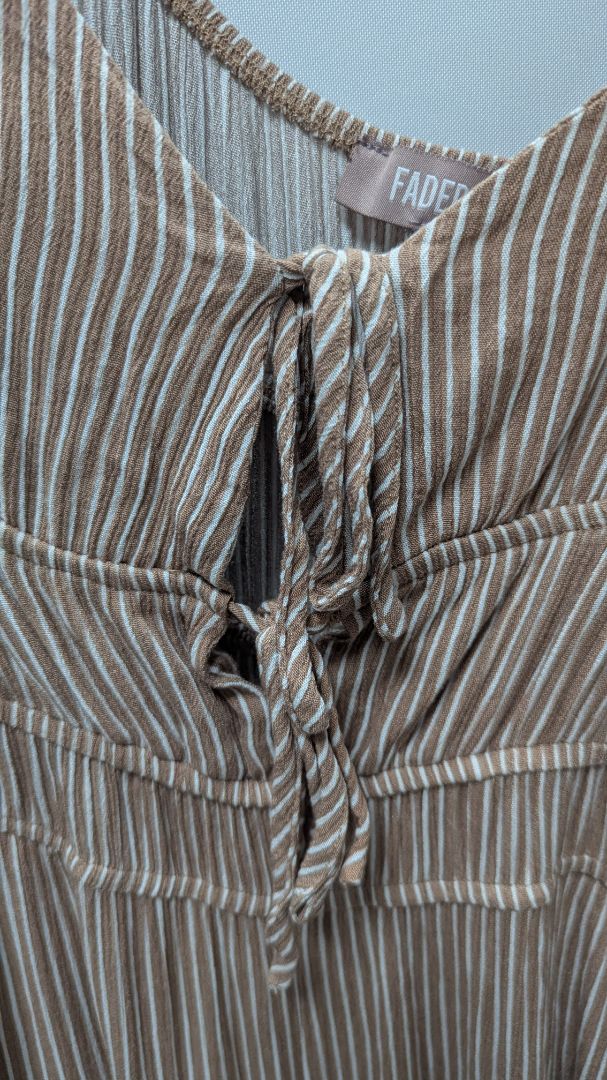 Faded Rose Light Brown Sleeveless Striped Jumpsuit