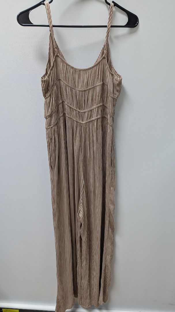 Faded Rose Light Brown Sleeveless Striped Jumpsuit