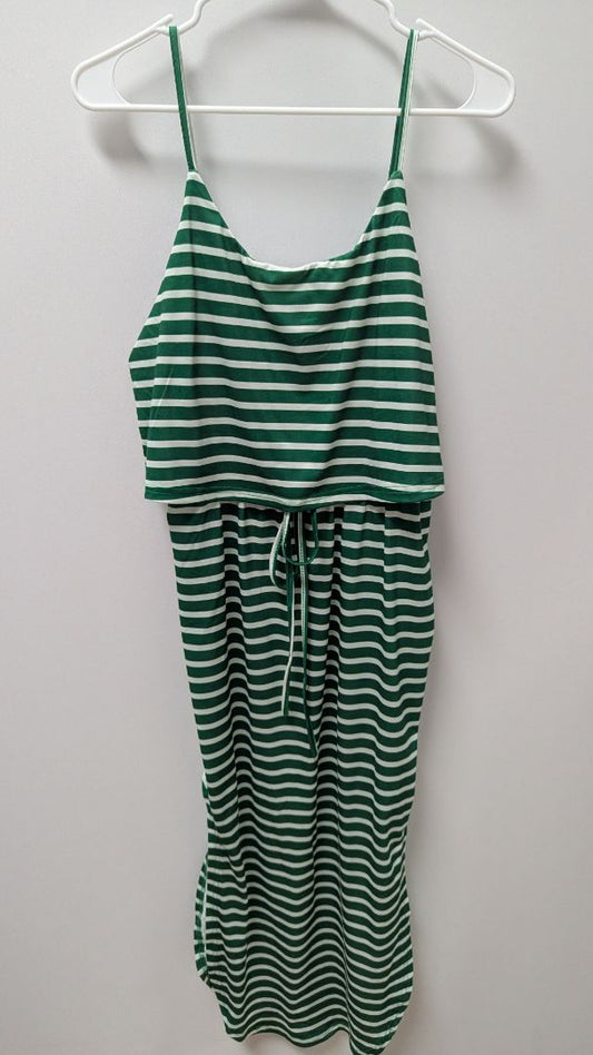 SHEIN Emerald Green/White Striped Drawstring Waist Dress
