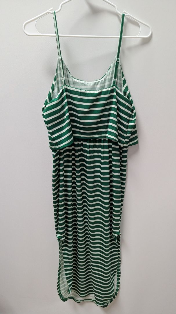 SHEIN Emerald Green/White Striped Drawstring Waist Dress