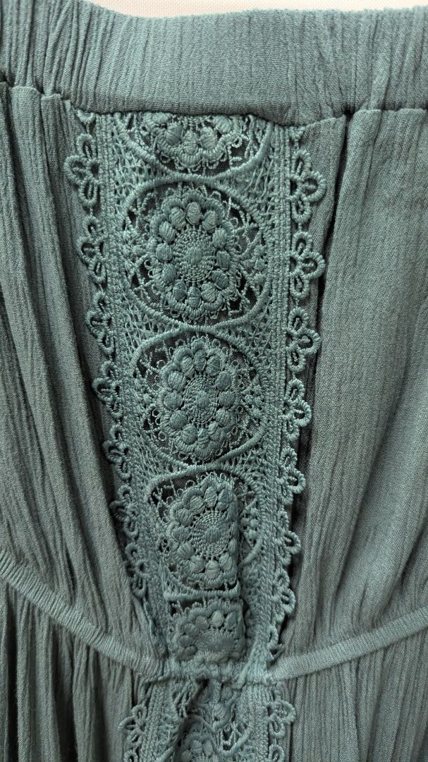 Justify Dark Teal Strapless Tiered Crochet Maxi Dress