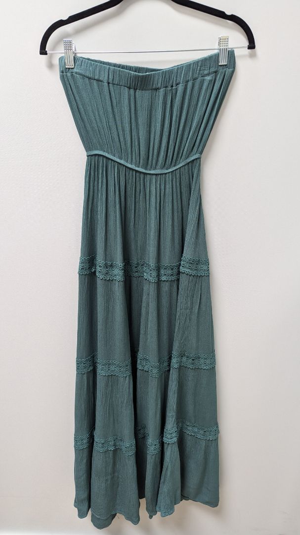Justify Dark Teal Strapless Tiered Crochet Maxi Dress