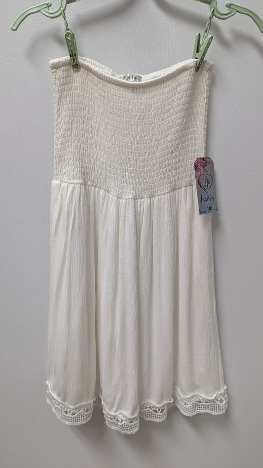 Justify White Smocked Strapless Crochet-Trim Mini Dress