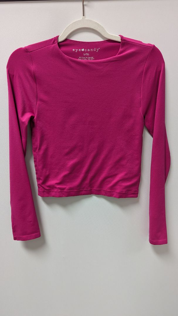 eye candy Hot Pink Long Sleeve Cropped Tee