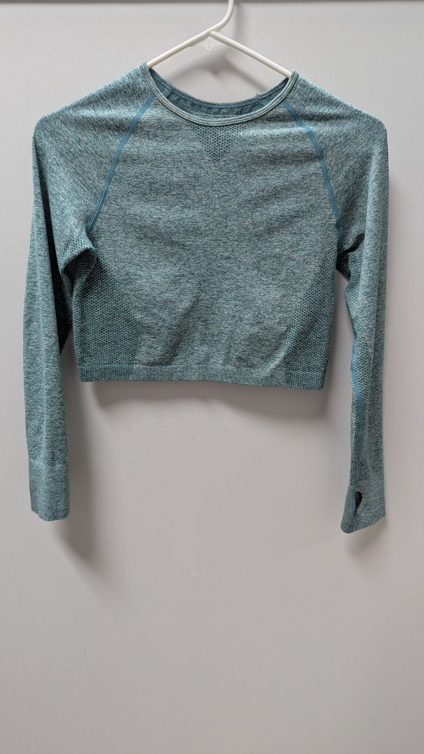 Teal Marl Seamless Long-Sleeve Active Crop Top